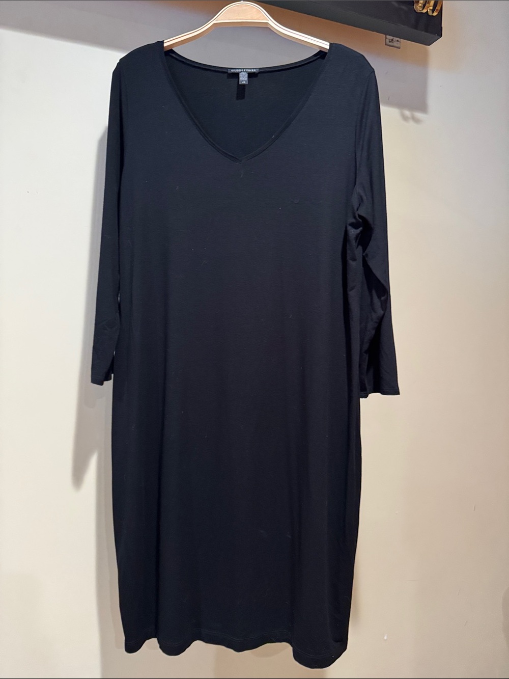 Eileen Fisher Black Long-Sleeve V-Neck Dress